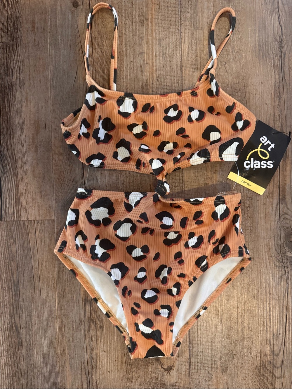 Art Class Girls Leopard Print One Piece Swimsuit - Tan/Black/White - size 6-6x